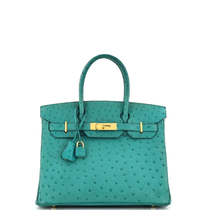 Shoulder bags with lightweight nylon for ease -Birkin Handbag Vert Verone Ostrich with Gold Hardware 30