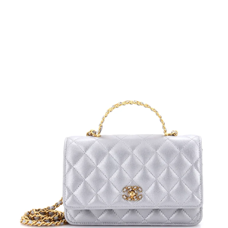 Shoulder bags with sleek hardware for sophistication -Crystal Logo Top Handle Wallet on Chain Quilted Lambskin