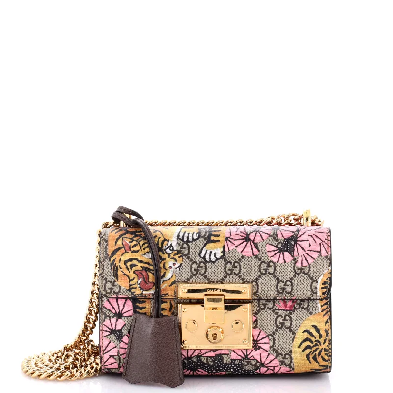 Shoulder bags with sleek hardware for sophistication -Padlock Shoulder Bag Bengal Print GG Coated Canvas Small