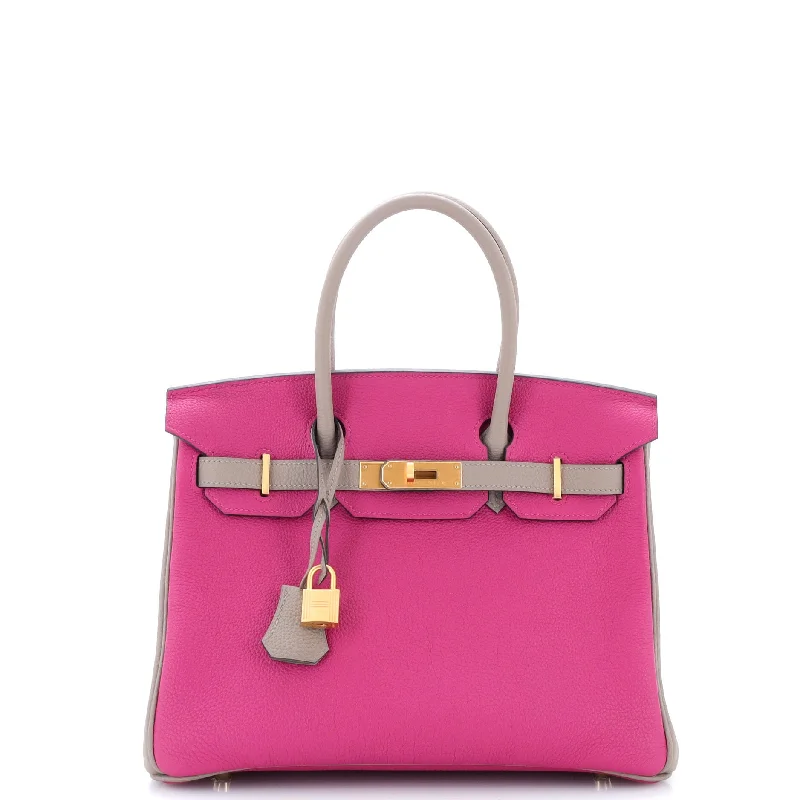 Shoulder bags with bold logos for branding -Birkin Handbag Bicolor Togo with Brushed Gold Hardware 30