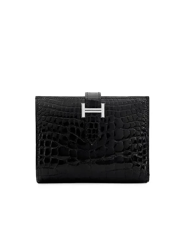 Alligator Bean half wallet black silver engraved B 4HL0097