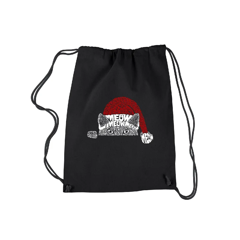 Christmas Peeking Cat - Drawstring Backpack