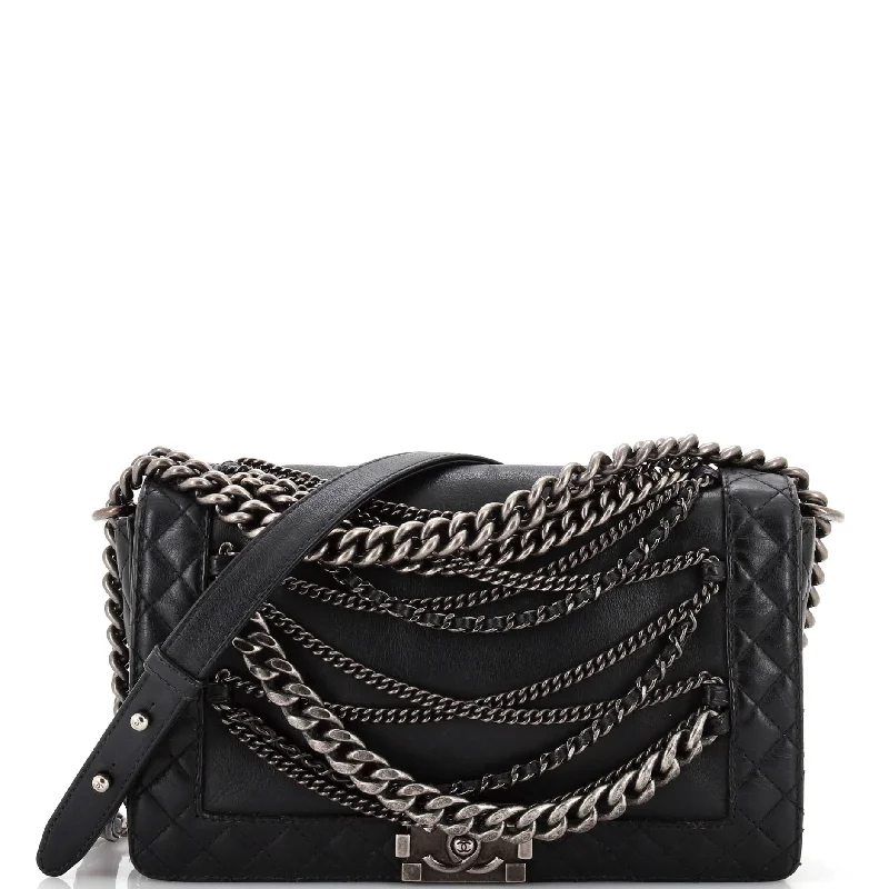 Shoulder bags with inner compartments for essentials -Boy Flap Bag Enchained Lambskin New Medium