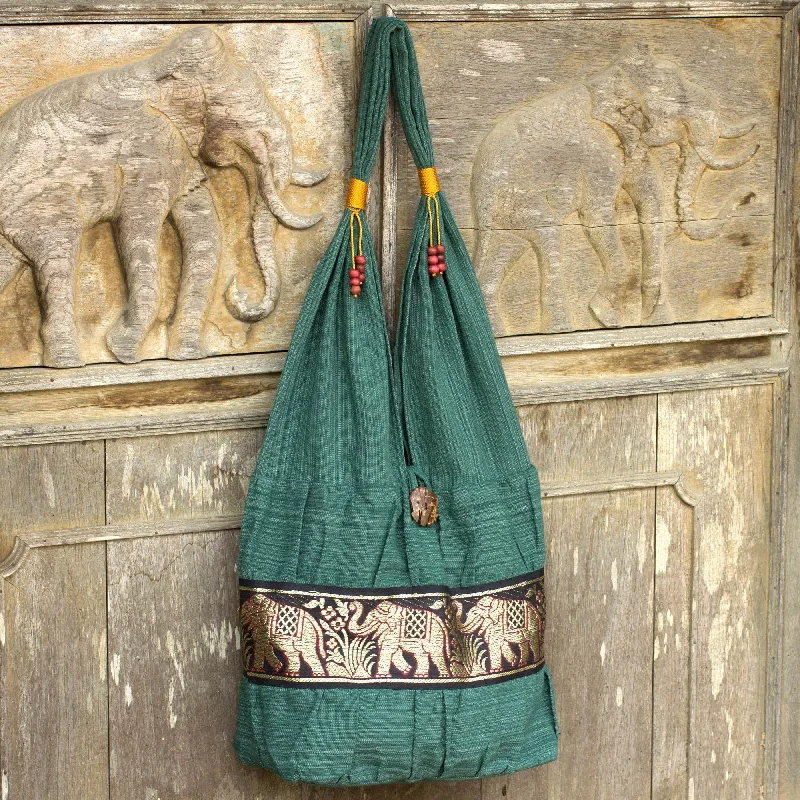 Emerald Thai Elephant Cotton Shoulder Bag