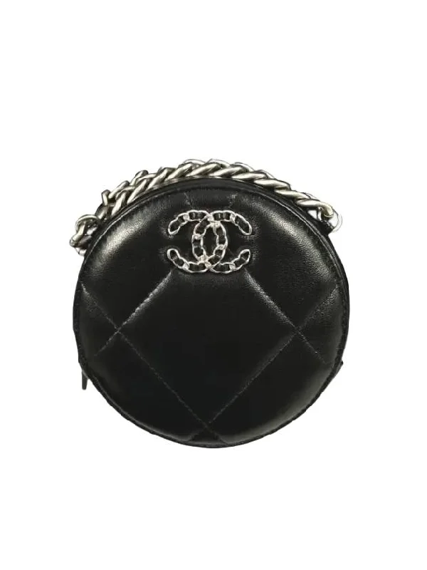 19 Lambskin Quilted Silver Chain Logo Tambourine Mini Bag Black