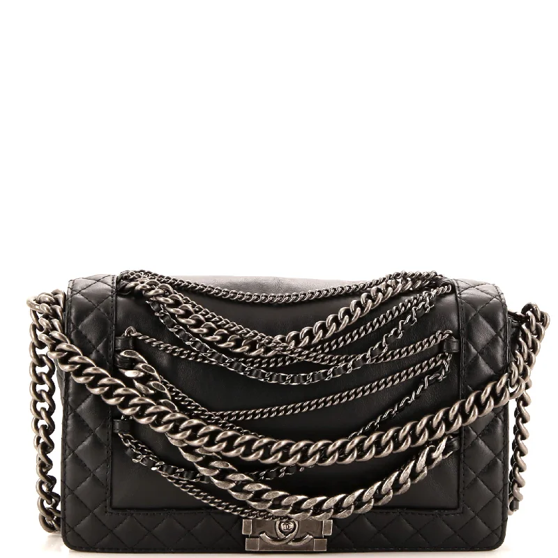 Shoulder bags with geometric patterns for modernity -Boy Flap Bag Enchained Lambskin New Medium