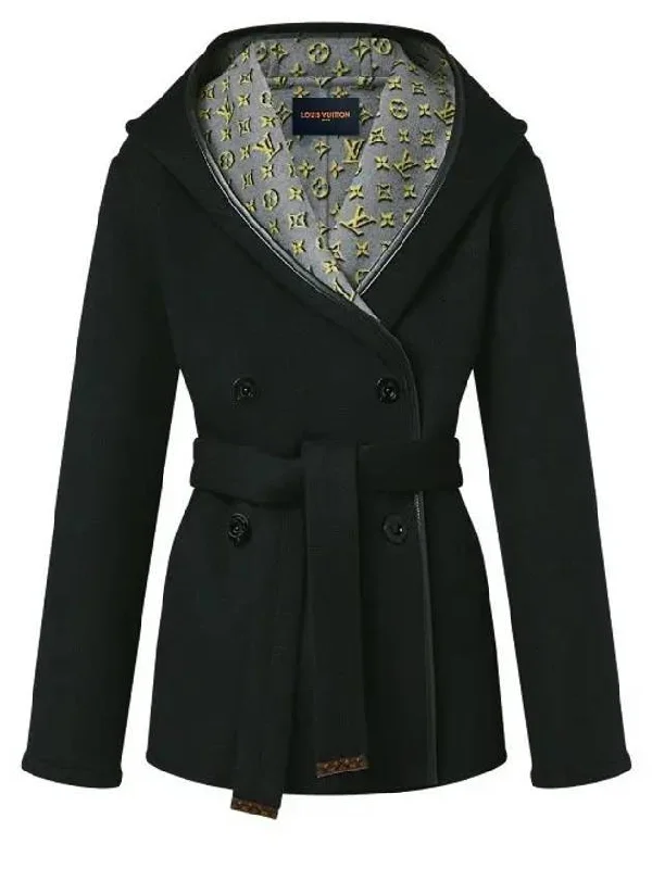 3D Monogram Double Breasted Wrap Coat M?tal Noir 1ABQNA