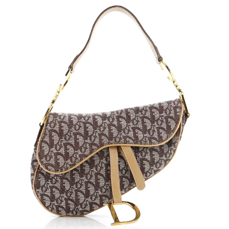 Shoulder bags with suede accents for texture -Vintage Saddle Bag Diorissimo Canvas Medium