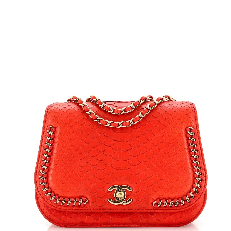 Shoulder bags with detachable pouches for versatility -Braided Chic Flap Bag Python Small