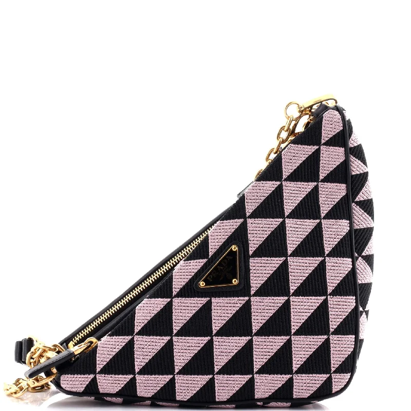 Designer shoulder bags with luxury brand logos -Double Symbole Triangle Bag Leather and Jacquard Mini