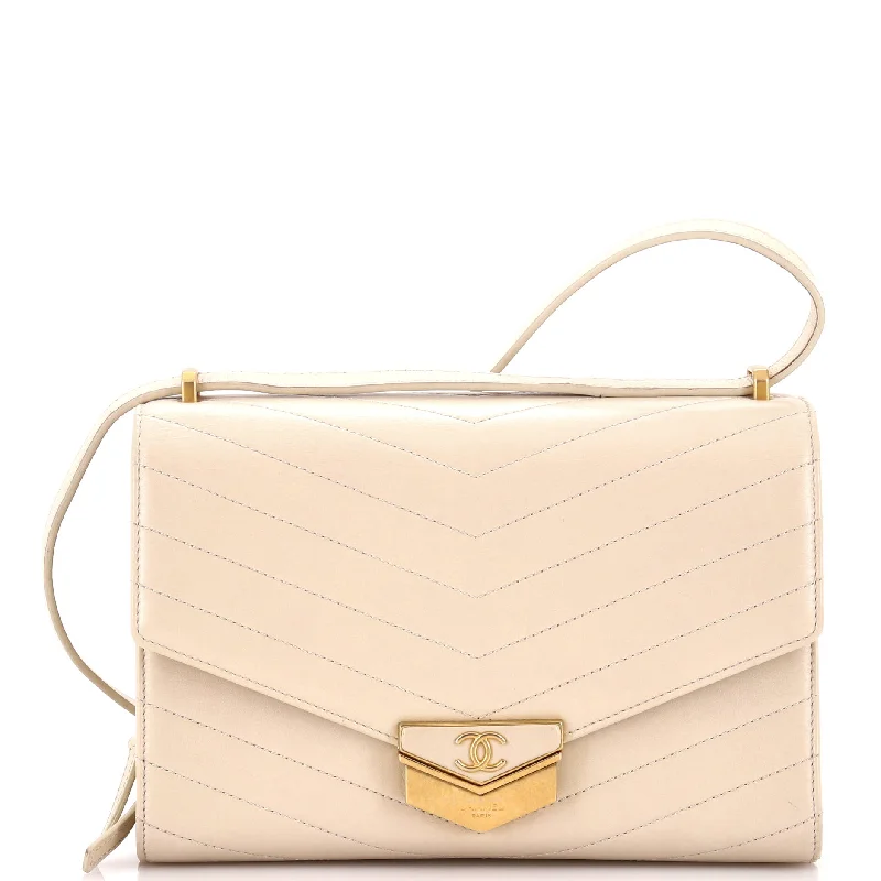 Shoulder bags with elegant gold-tone hardware -Medal Envelope Flap Bag Chevron Calfskin Large