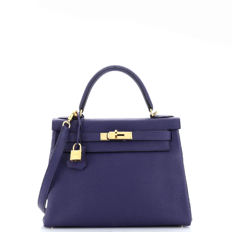 Shoulder bags with rugged canvas for outdoors -Kelly Handbag Bleu Encre Togo with Gold Hardware 28