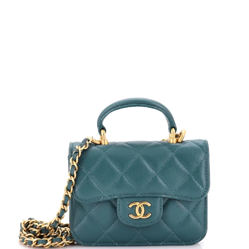 Shoulder bags with bold logos for branding -Top Handle Flap Coin Purse with Chain Quilted Lambskin