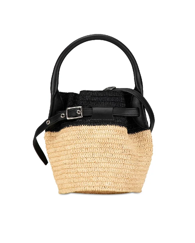 Tote bags with large, comfortable handles for easy carrying on your shoulder-Woven Raffia Nano Bucket Bag with Leather Trim