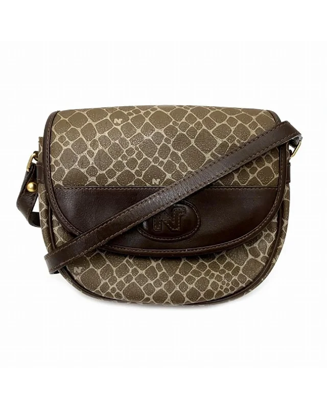 Best tote bags with tie-dye designs for a boho-chic, retro feel-Authentic Nina Ricci Logo Mini Shoulder Bag in Brown PVC and Leather