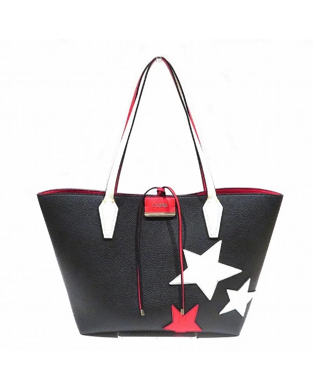 Tote bags with fun quotes for a personal and motivational statement piece-Guess Star Logo Leather Tote Bag with Inner Bag in Black Leather