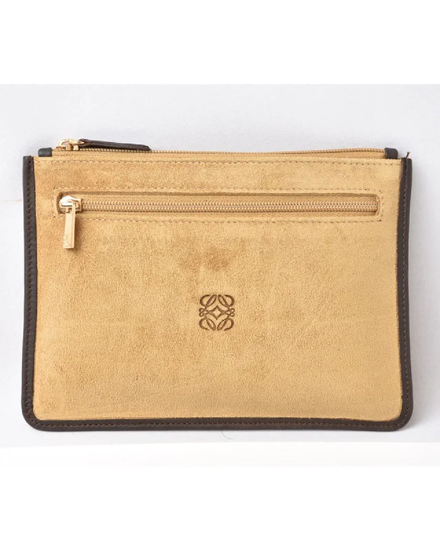 Tote bags with embroidered floral designs for a feminine and artistic touch-Leather Clutch Pouch in Beige/Brown by Loewe