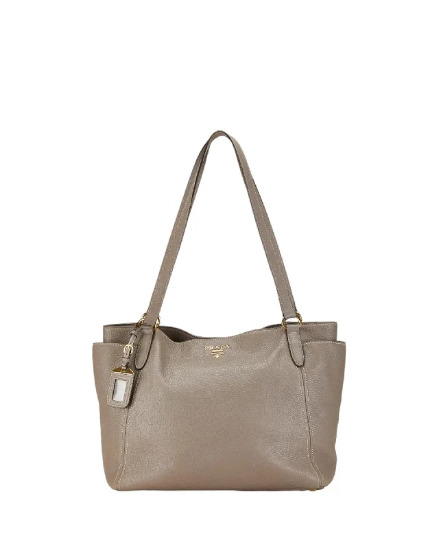 Best tote bags with contrasting leather straps for a modern and sophisticated look-Authentic Grey Leather Tote Bag by Prada