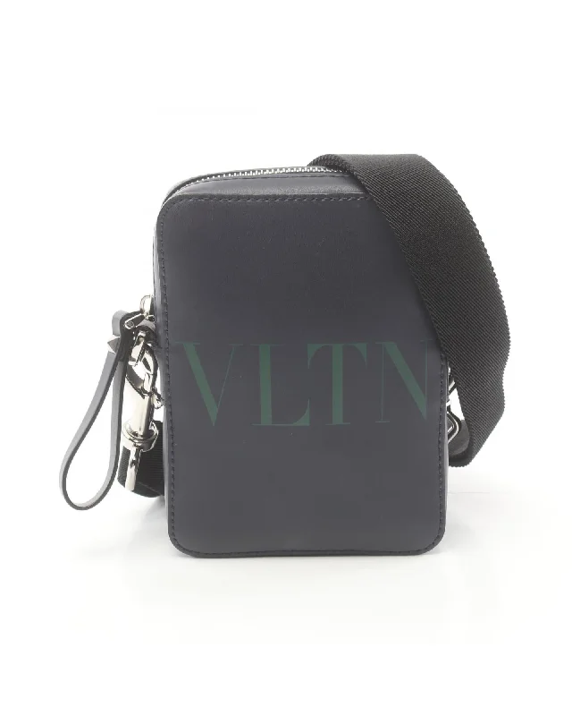 Tote bags with patchwork designs for a colorful and eclectic look-Authentic Leather Crossbody Bag in Black by Valentino