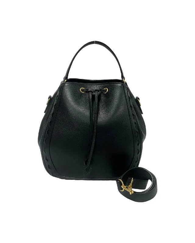 Best tote bags with mixed materials for a fashionable, multi-textured look-Authentic YSL Leather Drawstring Crossbody Bag in Excellent Condition