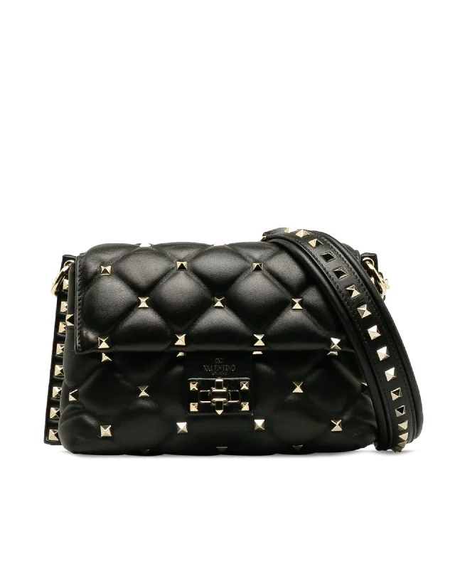 Tote bags with spacious interiors and multiple compartments for easy organization-Black Leather Crossbody Bag with Candy Studs Detail by Valentino