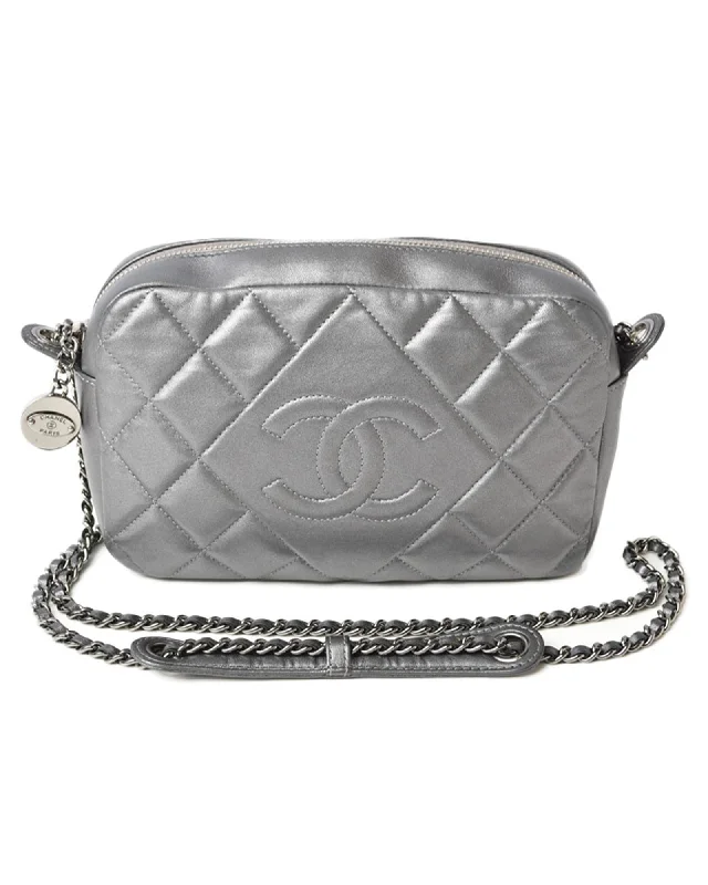 Tote bags with roomy interiors for books, laptops, and daily essentials-Silver Lambskin Chain Shoulder Bag by Chanel