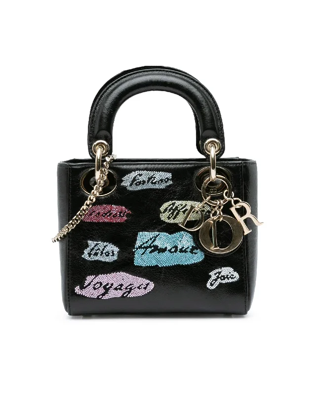 Tote bags with luxe velvet material for a plush, elegant appearance-Beaded Calfskin Lady Dior Handbag