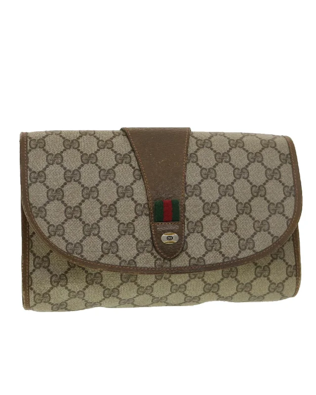 Tote bags with luxe velvet material for a plush, elegant appearance-GG Canvas Web Sherry Line Clutch Bag Beige Red Green