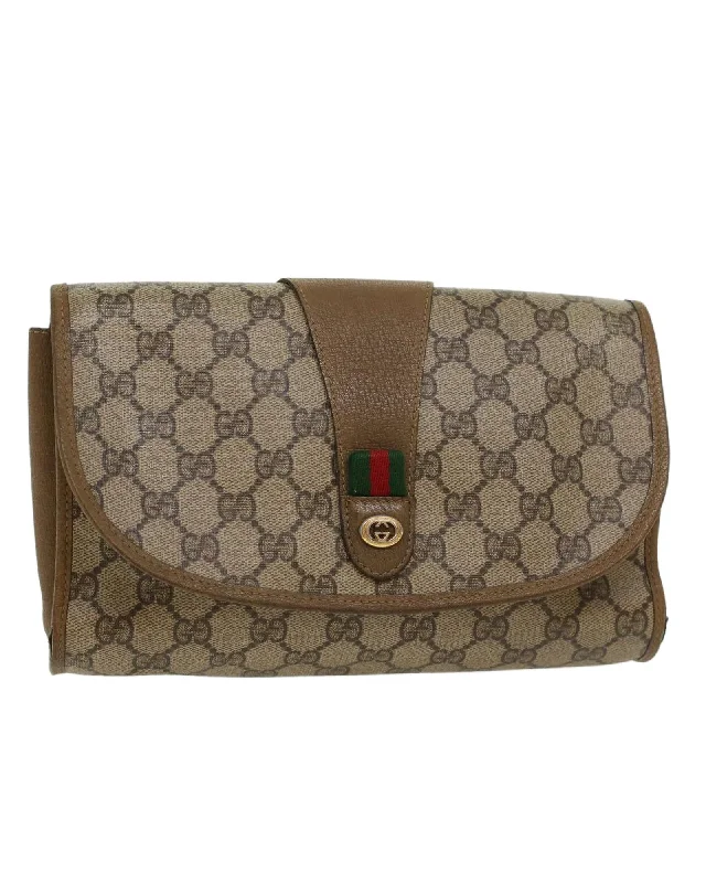 Best tote bags with personalized embroidery for a custom and unique gift-Beige and Green GG Canvas Clutch Bag with Web Detailing by Gucci