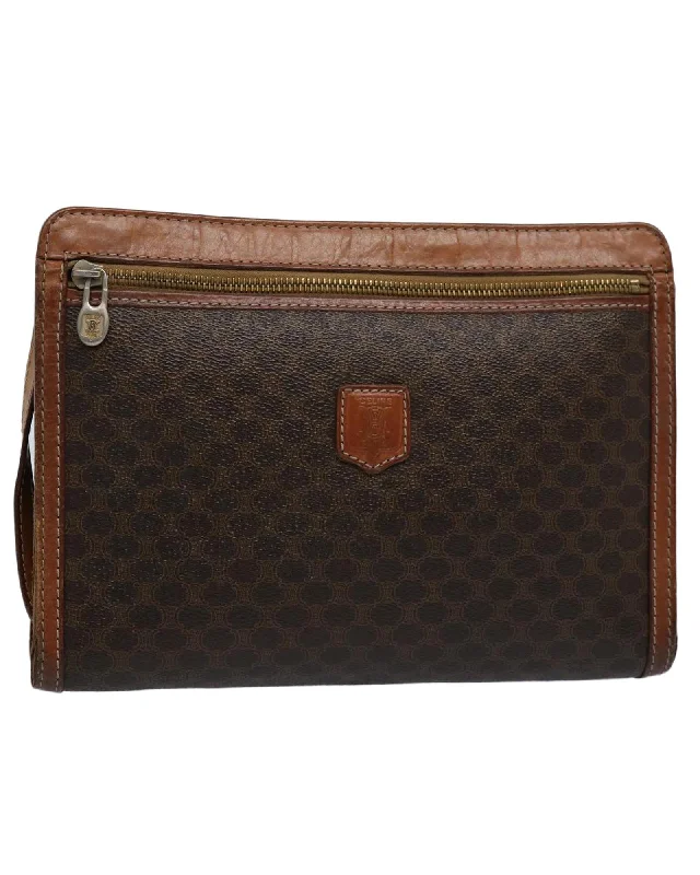 Best tote bags with a vintage-inspired plaid pattern for a classic look-Macadam Canvas Clutch Bag with PVC Leather Trim in Brown