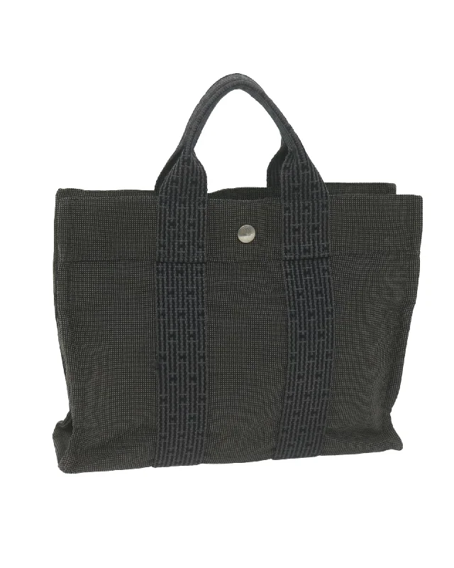 Tote bags with transparent PVC material for a modern and edgy style-Nylon Gray Tote Bag - HERMES Her Line PM