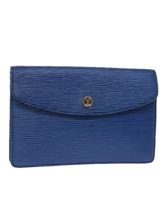 Tote bags with structured designs for a polished, professional look-Blue Epi Leather Clutch Bag with Serial No. 8910VI