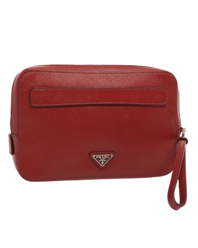 Best tote bags with intricate stitching for a high-quality, detailed finish-Safiano Leather Clutch Bag in Red - Authentic and Used