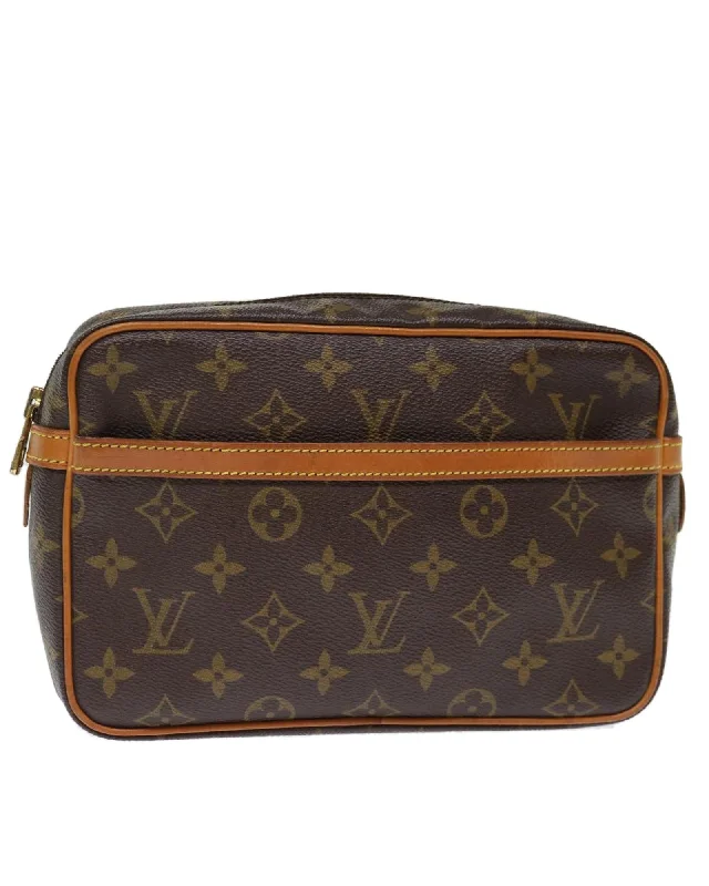 Tote bags with perforated leather for a breathable and stylish finish-Monogram Canvas Clutch Bag with Serial No. 873TH