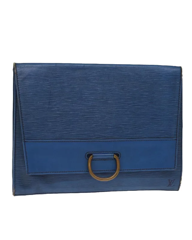 Best tote bags with colorful embroidery for a playful, artistic touch-Blue Epi Leather Clutch Bag with Serial No. 872VI