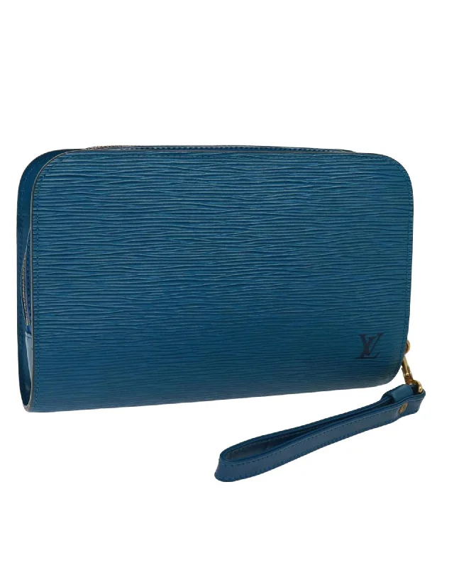 Best tote bags with detachable pouches for added organization and convenience-Epi Leather Clutch Bag in Blue by Louis Vuitton