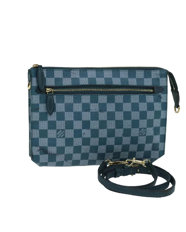 Tote bags with leather accents for a sophisticated and high-end appearance-Damier Color Module Clutch Bag 2Way Cyan LV Auth