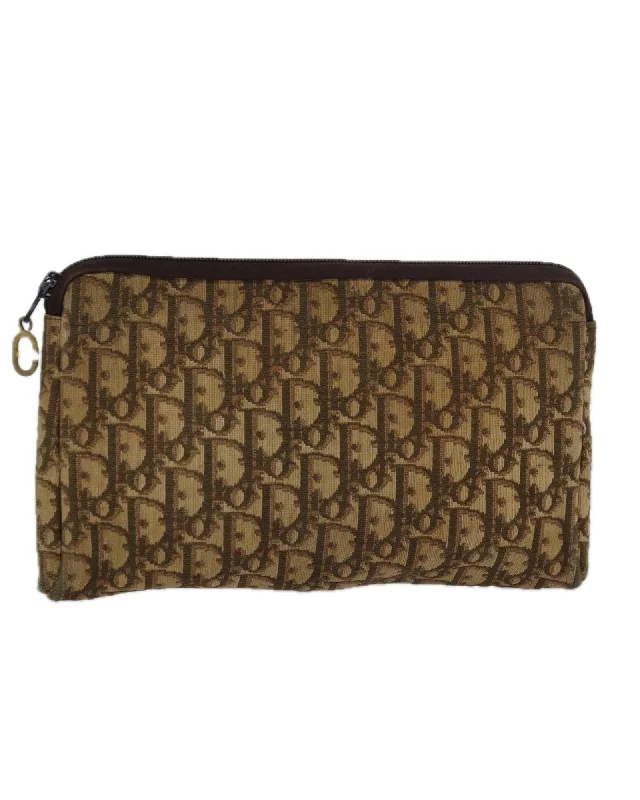 Best tote bags with soft suede material for a luxury and tactile feel-Canvas Clutch Bag with Trotter Pattern and Brown Color by Christian Dior