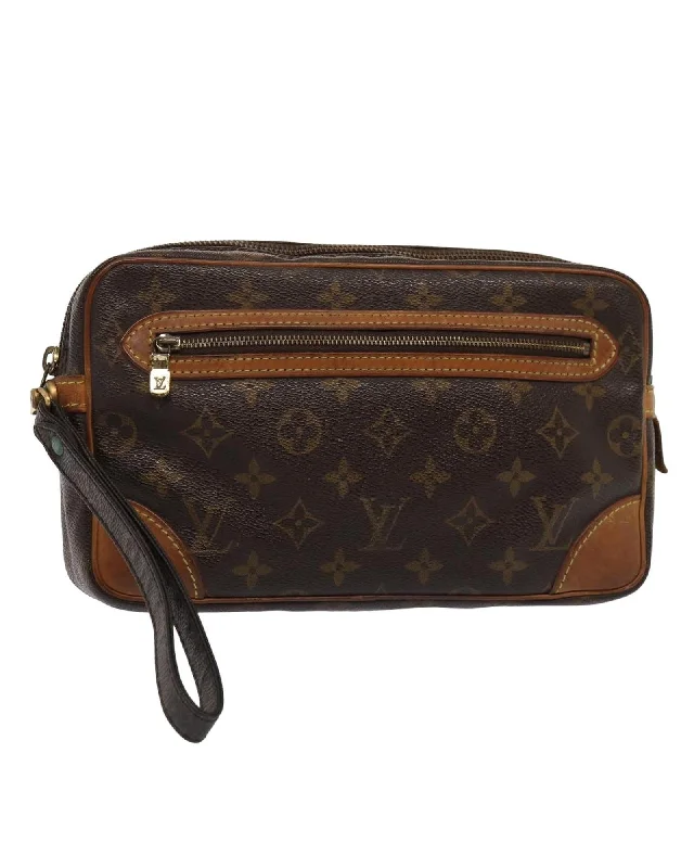 Tote bags with luxe velvet material for a plush, elegant appearance-Monogram Canvas Clutch Bag with Dragonne Strap