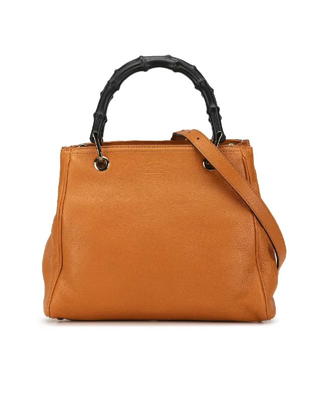 Best tote bags with spacious pockets for easy access to your essentials-Bamboo Handle Leather Satchel with Detachable Strap