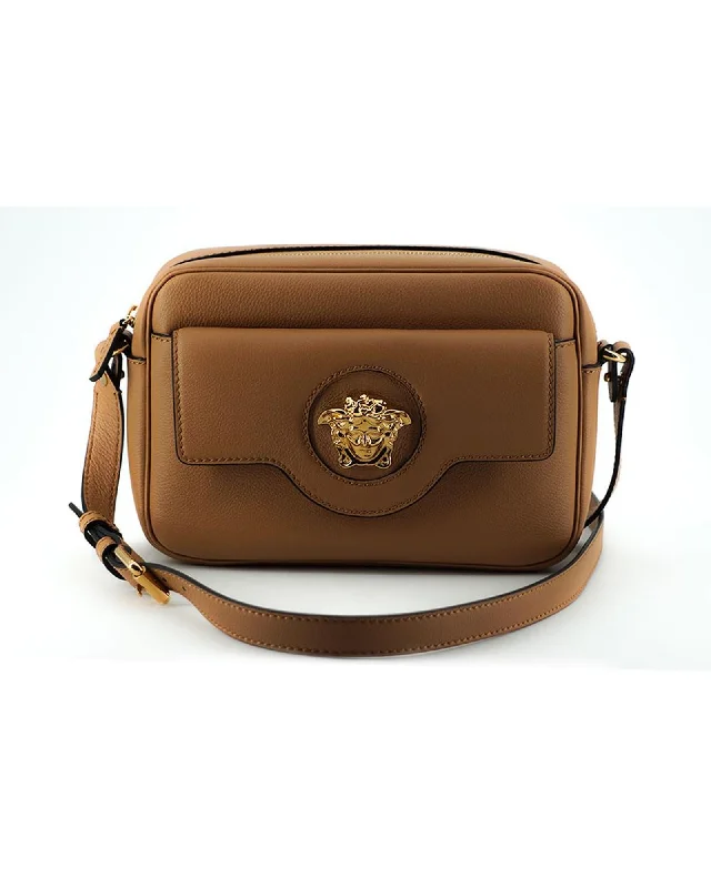 Best tote bags with a vintage-inspired plaid pattern for a classic look-Versace La Medusa Shoulder Bag in Brown Leather