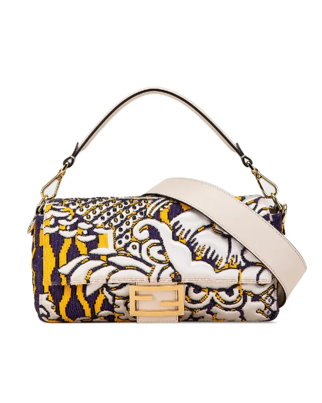 Tote bags with colorful stripes for a fun and playful summer style-Fendi Embroidered Baguette Shoulder Bag