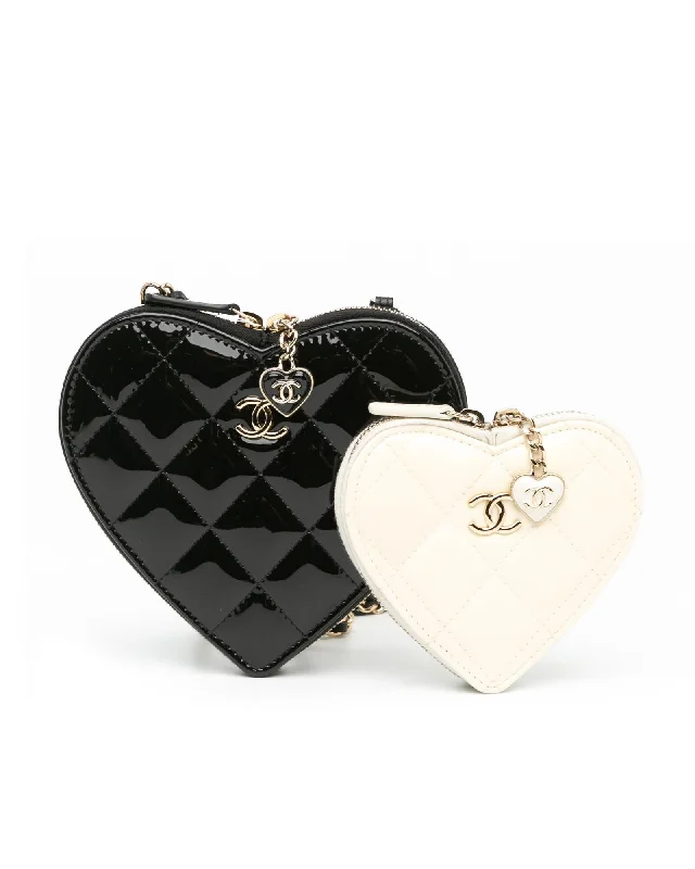 Best tote bags with vegan leather for a cruelty-free and stylish option-Quilted Patent Leather Heart Clutch with Chain