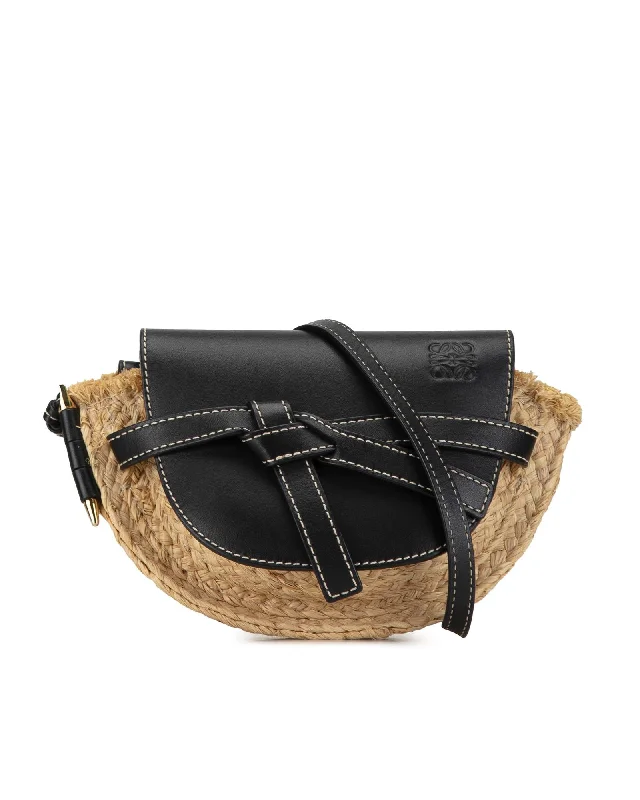 Tote bags with spacious interiors and multiple compartments for easy organization-LOEWE Gate Mini Raffia Crossbody Bag - Black