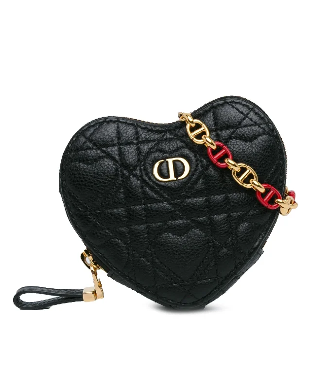 Tote bags with fold-over flaps for a functional and stylish closure-Quilted Leather Heart Pouch with Detachable Chain Strap