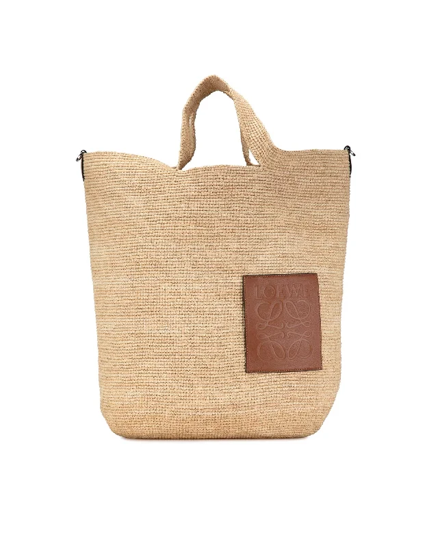 Tote bags with transparent PVC material for a modern and edgy style-LOEWE Basket Bag Natural Woven Raffia Tote