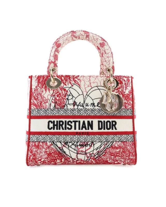 Tote bags with tropical prints for a fun and vacation-ready vibe-Embroidered Canvas Lady D-Lite Handbag