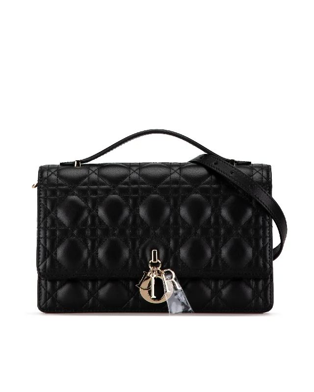 Tote bags with bold plaid designs for a classic, preppy style-Quilted Lambskin Top Handle Bag with Chain Strap My Dior