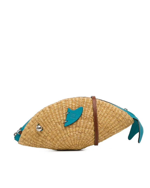 Best tote bags with soft suede material for a luxury and tactile feel-Wicker Fish Crossbody Bag with Leather Trim and Detachable Strap