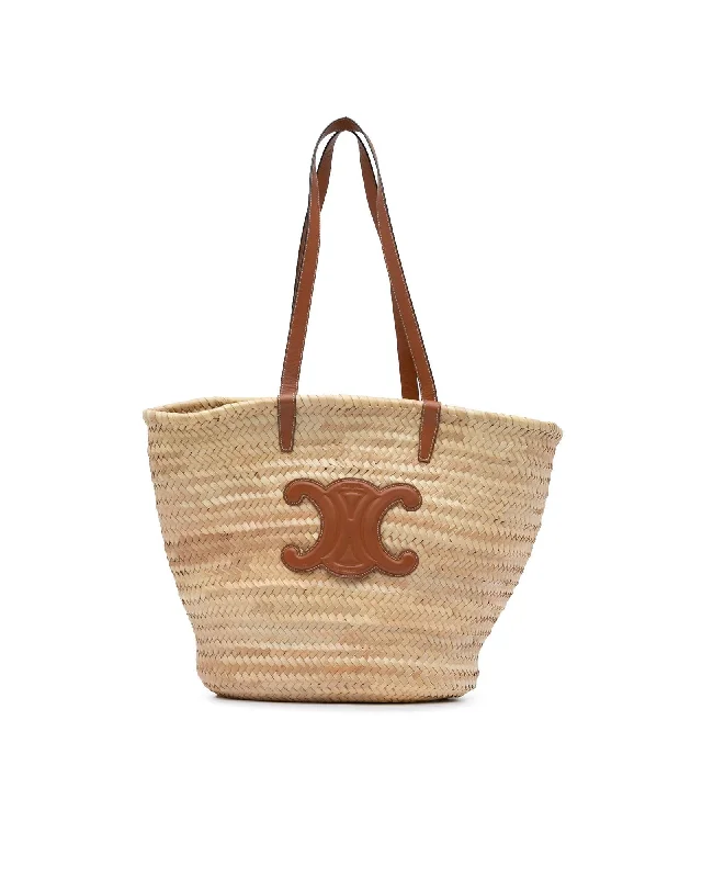 Best tote bags for work with spacious compartments for organization-Woven Raffia Tote Bag with Flat Leather Straps